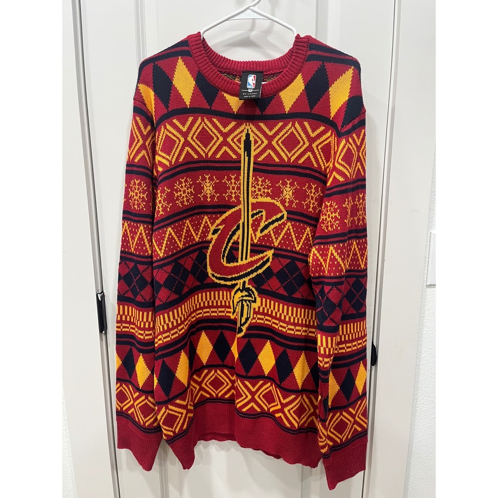 Cleveland‎ Cavaliers NBA Ugly Sweater 2X Large Red Gold Blue Knit